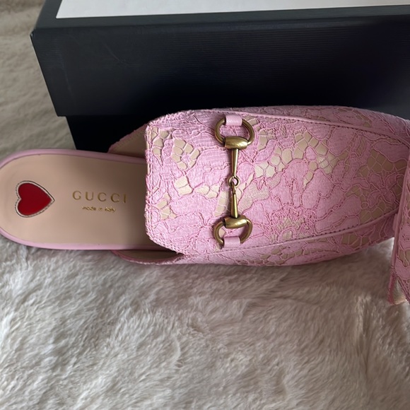 Woman’s Gucci Princeton Lace Horsebit Pink/Beige Leather Mule. Size 38. Size 8 - Picture 9 of 11